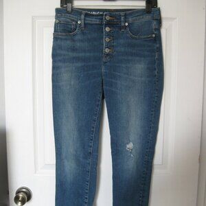 J Crew Jeans Toothpick Skinny Ankle Distressed Frayed Buttonfly Jeans sz 28